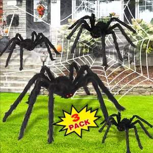 3 Giant Fake Spider Halloween Decorations, Halloween Scary Giant Spider Set - Spooky and Hairy, suitable for indoor and outdoor decoration, yard parties, room decor, and Valentine's Day decorations.