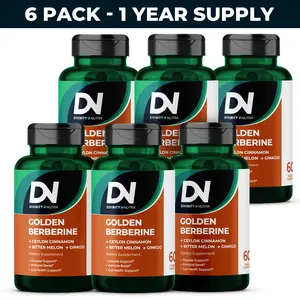 DN 6 Packs 4-in-1 Golden Berberine Supplement 1500mg, Glucose Support, with Ceylon Cinnamon Bitter Melon Ginkgo, Support Gut Health, Metabolism, Wellness, 60 Capsules, Divinity Nutra