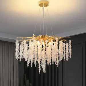 Modern Tree Branch Crystal Chandelier, 23.6-Inch Gold Round Raindrop Ceiling Hanging Pendant Light Fixture for Dining Room/Living Room/Bedroom/Corridor