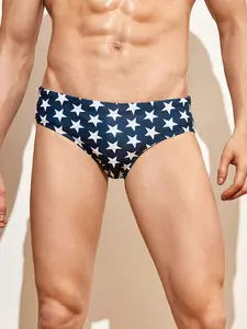 Men'S Plus-Size Star-Pattern Swim Trunks, Quick-Drying And Highly Elastic, Perfect For Summer Surfing Pool Activities, Featuring Drawstring A Comfortable Fit, Plus Size,Men'S Tight Star-Printed Tricurl Swimming Trunks, Lightweight, Comfortable
