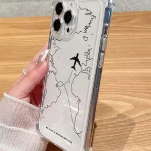 1pc Tpu Four Corners Thickened Airplane Pattern Anti-Fall Phone Case, Compatible With Iphone 14 pro Max Accessories Shockproof Cover Protection Protector Devices Smartphone