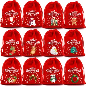 Bulk Christmas Gift Bags - 12Pcs 3x4 Red Mini Velvet Drawstring Pouches | Small Fabric Jewelry Bags for Holiday Party Favors & Kids Class