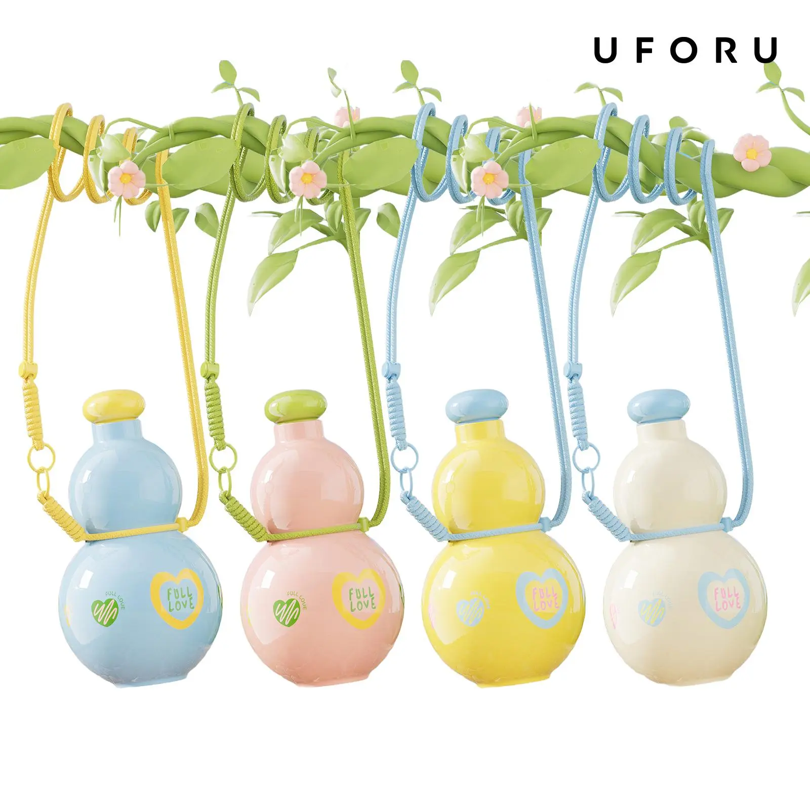 UFORU gourd Water Bottle Large Capacity Tonton Cup High Appearance Outdoor Portable Daughter Child Student Big Belly Water Cup School Home Use with Colorful Designs and Adjustable Straps Drinkware Indoor, Cream White#SummerWins#DFYD