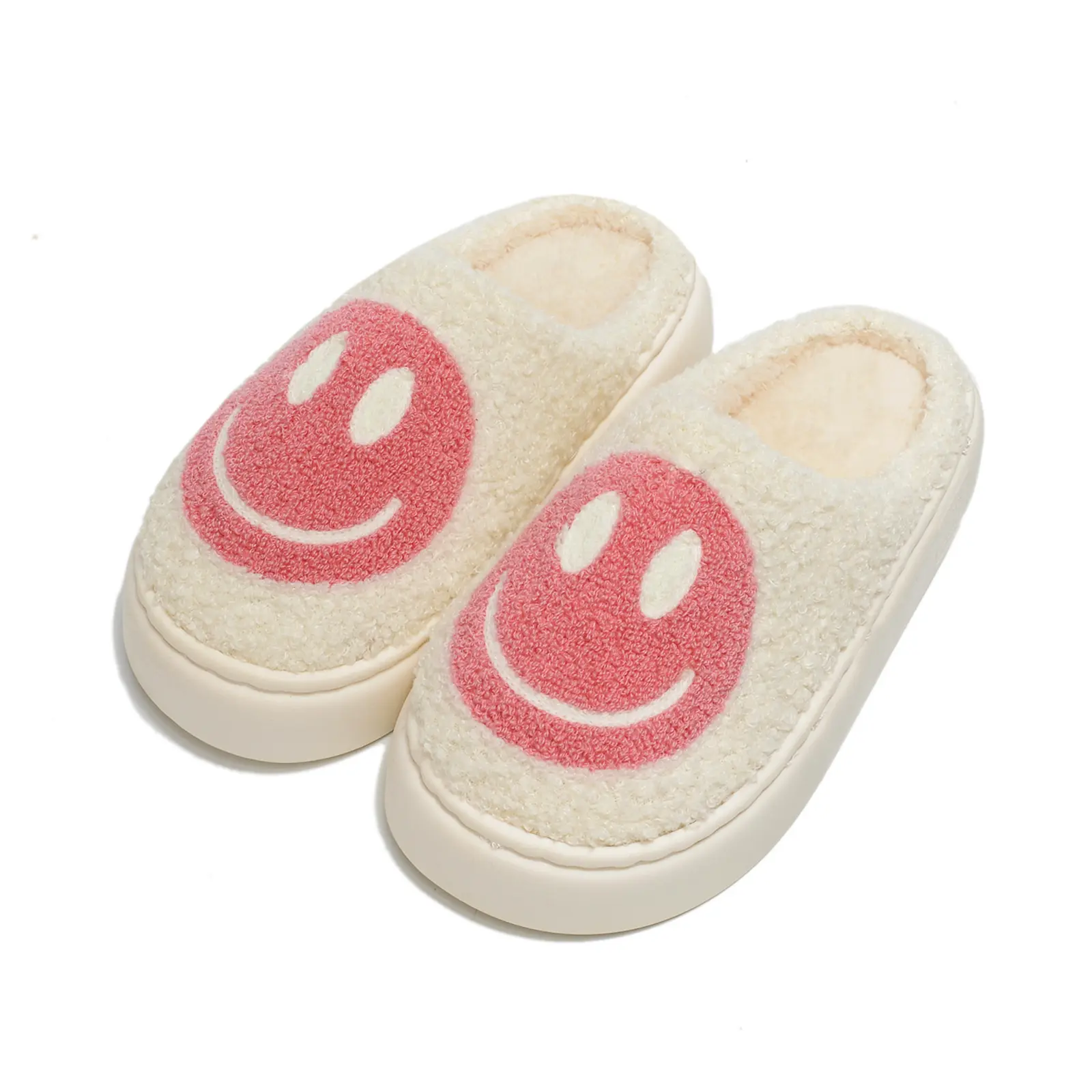 Lumubby Smile Face Slippers for Women and Men, Cozy Fluffy Cotton House Slip-Ons with Thick Memory Foam Sole for Indoor Wear, House Slippers