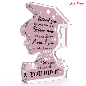 [2D Flat] 2026 Graduation Decoration | Women'S College Academy Graduation Souvenir, Acrylic Plaque, Inspirational Decor, Acrylic Desktop Decoration, High School Commemorative Item, Art Deco Style, Tabletop Mounting