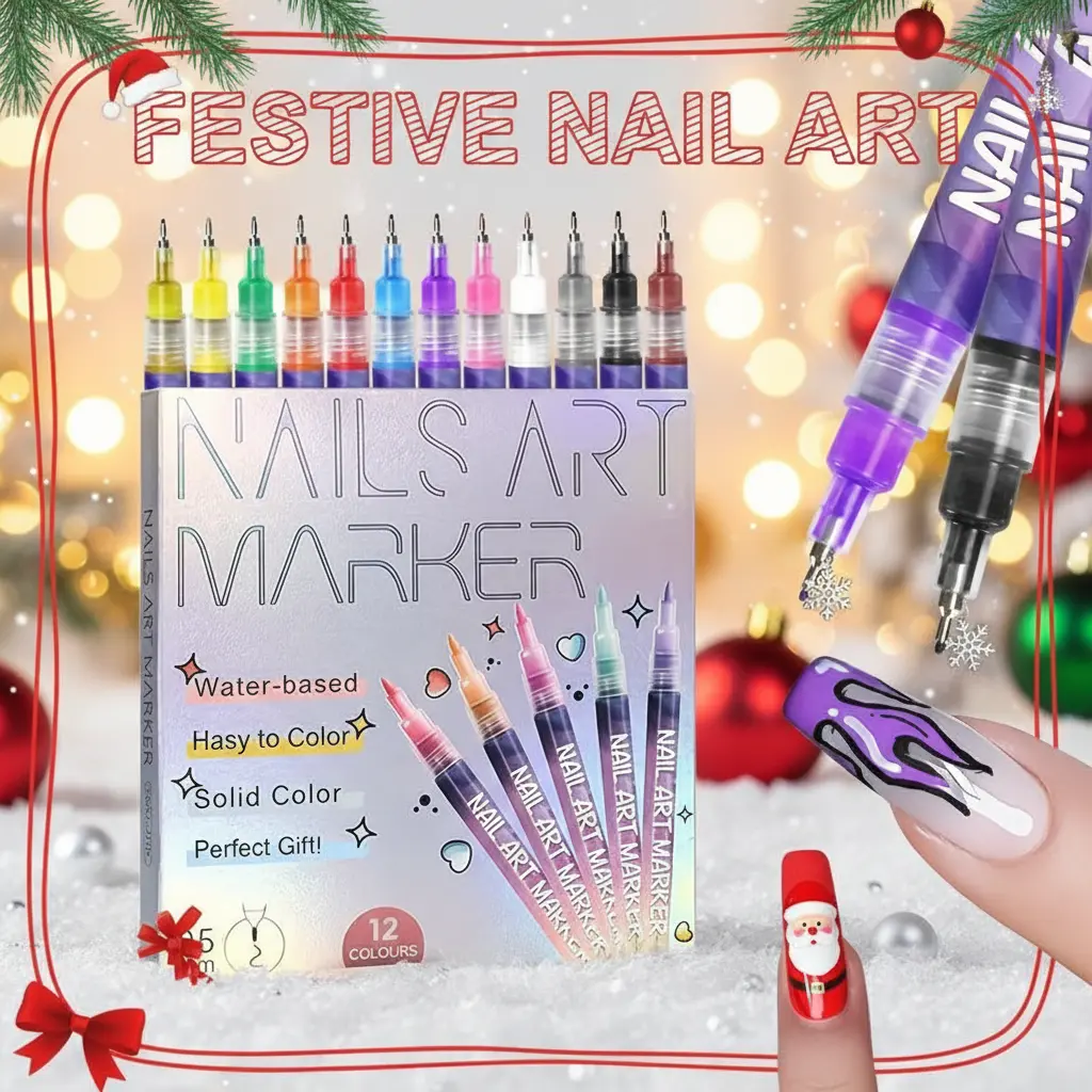 Christmas nail pen 0.5mm fine tip draws Santa hat patterns solid color rich whitening no see-through