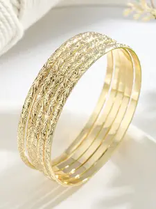 5pcs Hawaiian Vine Carved Copper Bangles, 14k Gold Plated, Floral Pattern, Casual Style, Perfect Mother's Day Valentine's Gift