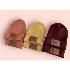 Personalized Vegan Leather Patch Beanie