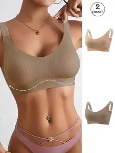 Women's Seamless Bras Set, Comfortable Skin-Friendly Design, Adjustable Straps Reduce Pressure, Medium Support Everyday Wear, Solid Ribbed Bra