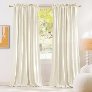 NICETOWN Ivory White Winter Velvet Curtains for Christmas 90 inches Long, Thermal Insulated Soft and Warm Sound Reducing Room Darkening Drapes Window Treatments for Large Door(2 Panels, 52-inch Wide)