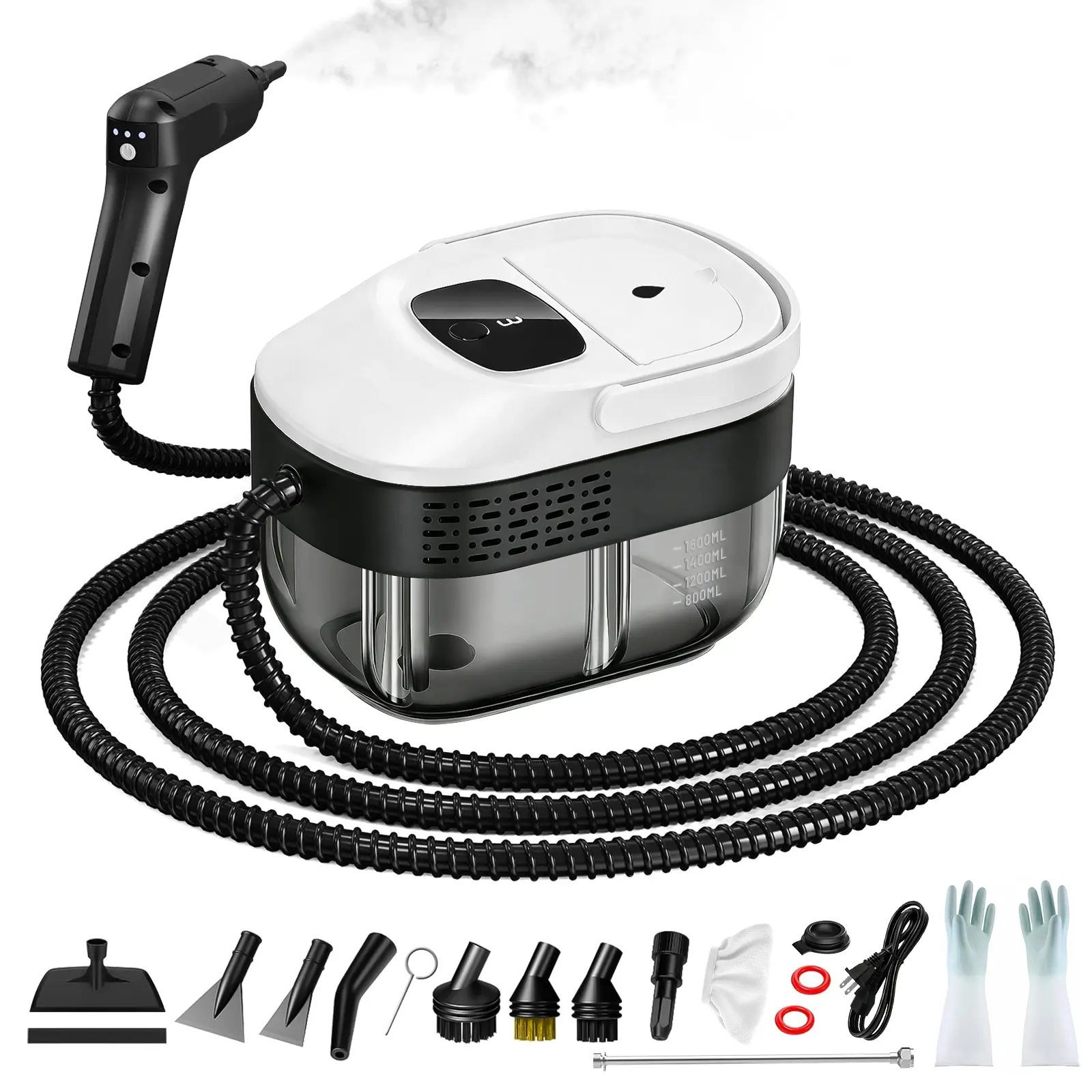 2500W Handheld Steam Cleaner, 15s Heat-Up, 54oz Tank, 3-Level Steam + 15 Accessories