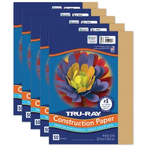 Construction Paper, Heavyweight, Almond, 9" x 12", 50 Sheets Per Pack, 5 Packs