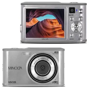 Minolta 48MP Digital Camera with Rear Selfie Lens – 4K Ultra HD Video, 2.8" LCD Screen, 16X Digital Zoom, Autofocus, Slow Motion, Time Lapse, Filters, Scene Modes, 32GB Card Included (Silver)