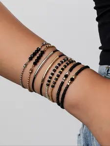 Boho Style Glass Bead Bracelets Set, Stackable Bracelets, Adjustable Multi-Layer Braided Women's Jewelry, Perfect Daily Wear Accessories, Bohemian Bracelets, Beaded Bracelets, Bracelet Sets