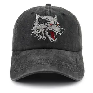 Wolfs Gifts, Adjustable Vintage Embroidered Black Wolf Hat,Christmas Birthday Gift for Woman Man Wildlife Preservationist