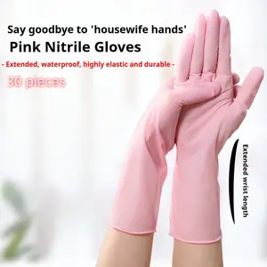 Disposable Nitrile Gloves, 30 Pairs Pack Food Grade Kitchen Cleaning Household Dishwashing Durable Rubber, Long Thickened