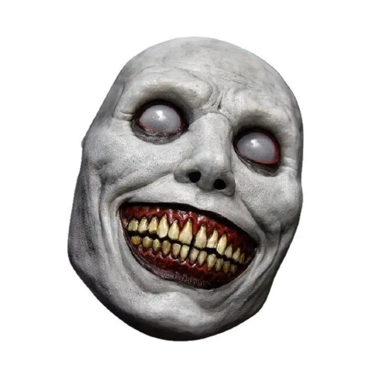 Unisex Edgy Latex Funny Smiling White-Eyed Exorcist Horror Mask, Halloween Novelty Gag Toy Prop