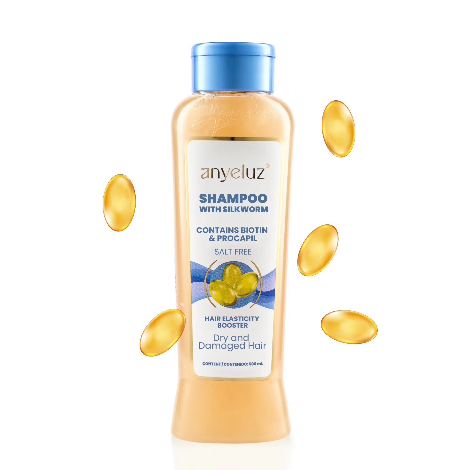 ANYELUZ Silkworm Liquid Shampoo, 500g Moisturizing Formula for Dry, Damaged, Color-Treated Hair - Frizz Control, Glossy Hair Result for Daily Use, Deep Hydration