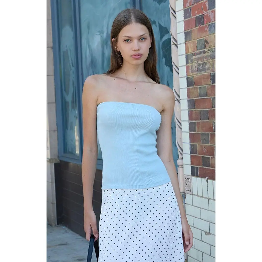 John Galt Women's Light Blue Ribbed Tube Top