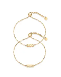PAVOI 14K Gold Plated Friendship Matching Adjustable Bracelets for Women - Gold Best Friends Bracelet Set - BFF ILYSM Bracelet Pack