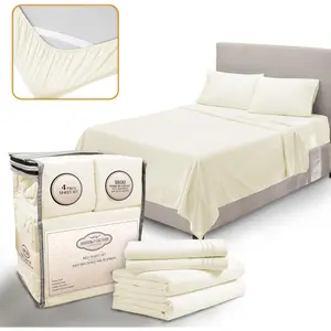 Queen Sheet Set  Luxury Hotel Bed Sheets  Soft Cooling Sheets with Elastic Corner Straps  Deep Pockets Microfiber Bedsheet  Bedding Sheets  Pillowcases  4 Piece (Queen Size, Ivory)