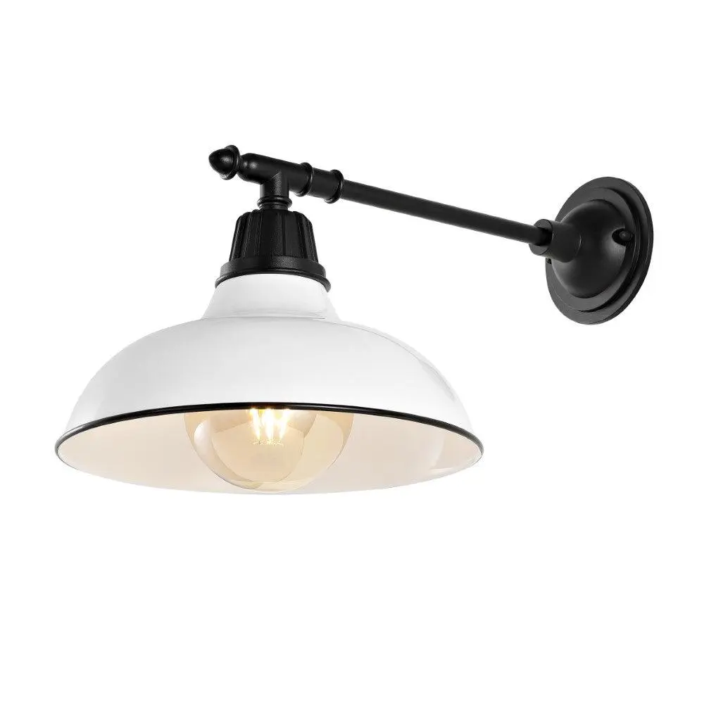 JONATHAN Y Wallace Farmhouse Industrial Iron LED Victorian Arm Wall Light - Indoor/Outdoor Sconce with Metal Shade, LED Bulbs, Ideal for Home Decor Light, Indoor Lighting, Living Room, Bedroom, Type A Bulb Ready