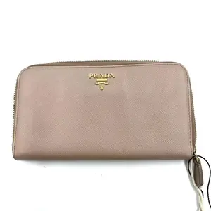 Pre-owned PRADA As Shown Clutches & Wristlets HZ 092521 Beige Saffiano Leather Zip Around Wallet