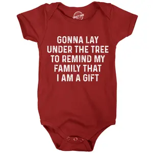Gonna Lay Under The Tree To Remind My Family That I Am A Gift Funny Christmas Jumper For Infants Funny Baby Onesies Christmas Clothes for Baby Novelty Onesie Red - Lay