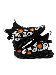 Men's Halloween Themed Lace Up Platform Sneakers, Casual Comfortable Breathable Lightweight Sports Running Shoes, Male All-match Round Toe Shoes for Daily Wear