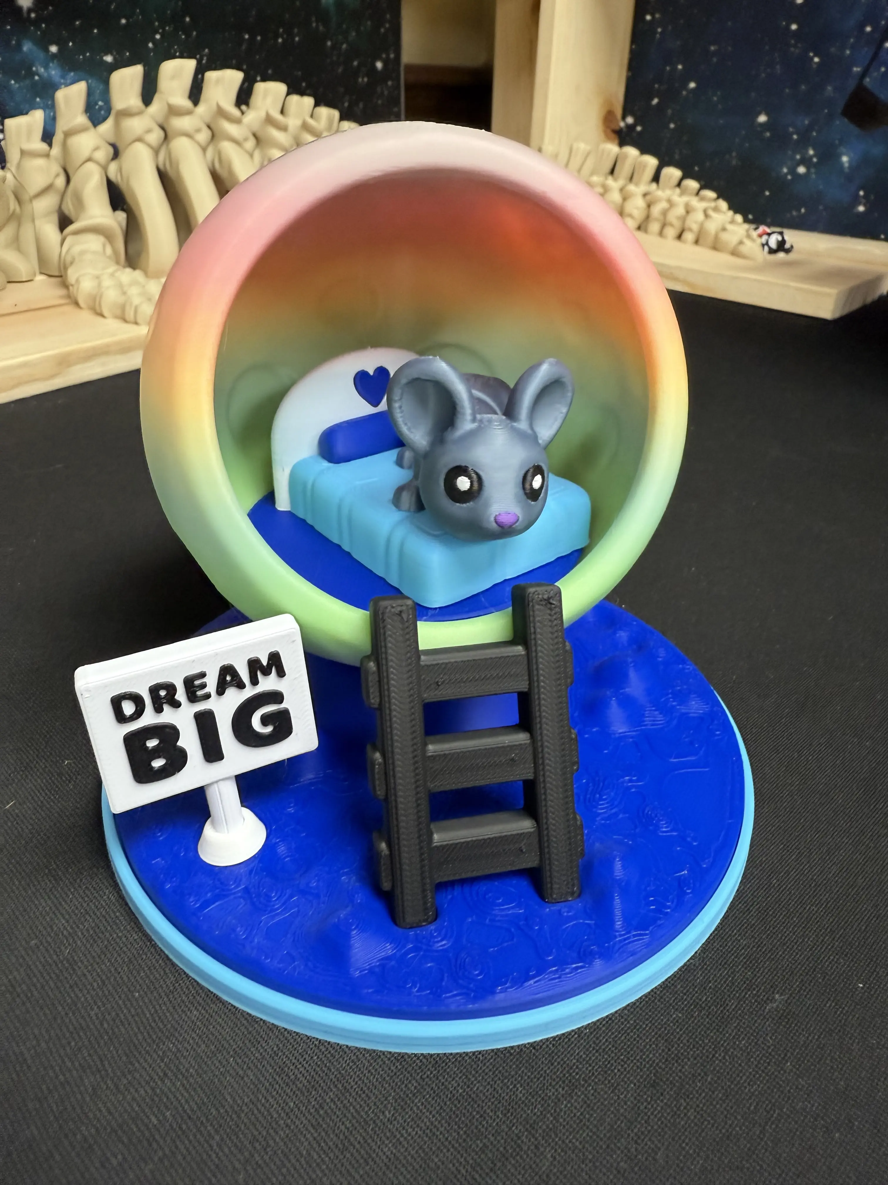 3D Printed Mouse & Moon Set Diorama, Compact Design Home Decor Ornaments, Tabletop Statue Figurine for Home Supplies