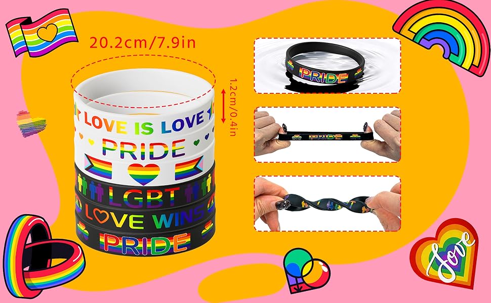 120Pcs Pride LGBT Silicone Bracelet Set Love Wins Rainbow Jewelry for Pride Day Parade Party Favor Gift