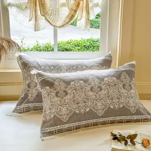 100% Cotton Double Layer Cloth Pillowcase, Spring Floral Pattern, Soft Breathable Pillow Cover Set, Bedroom Decoration, 2 Pieces