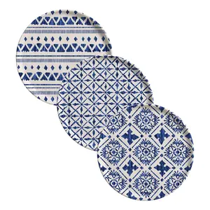 Porto Brasil Decorated Mediterranean Geometric Graphic Dessert Plate Set - Set of 6