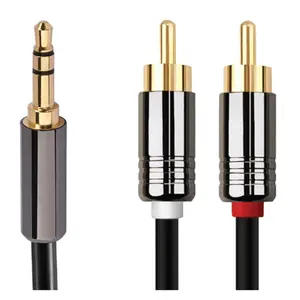 Calrad 55-899HG-6 High Grade 3.5 Stereo Male to Dual RCA Females Metal Ends 6Ft