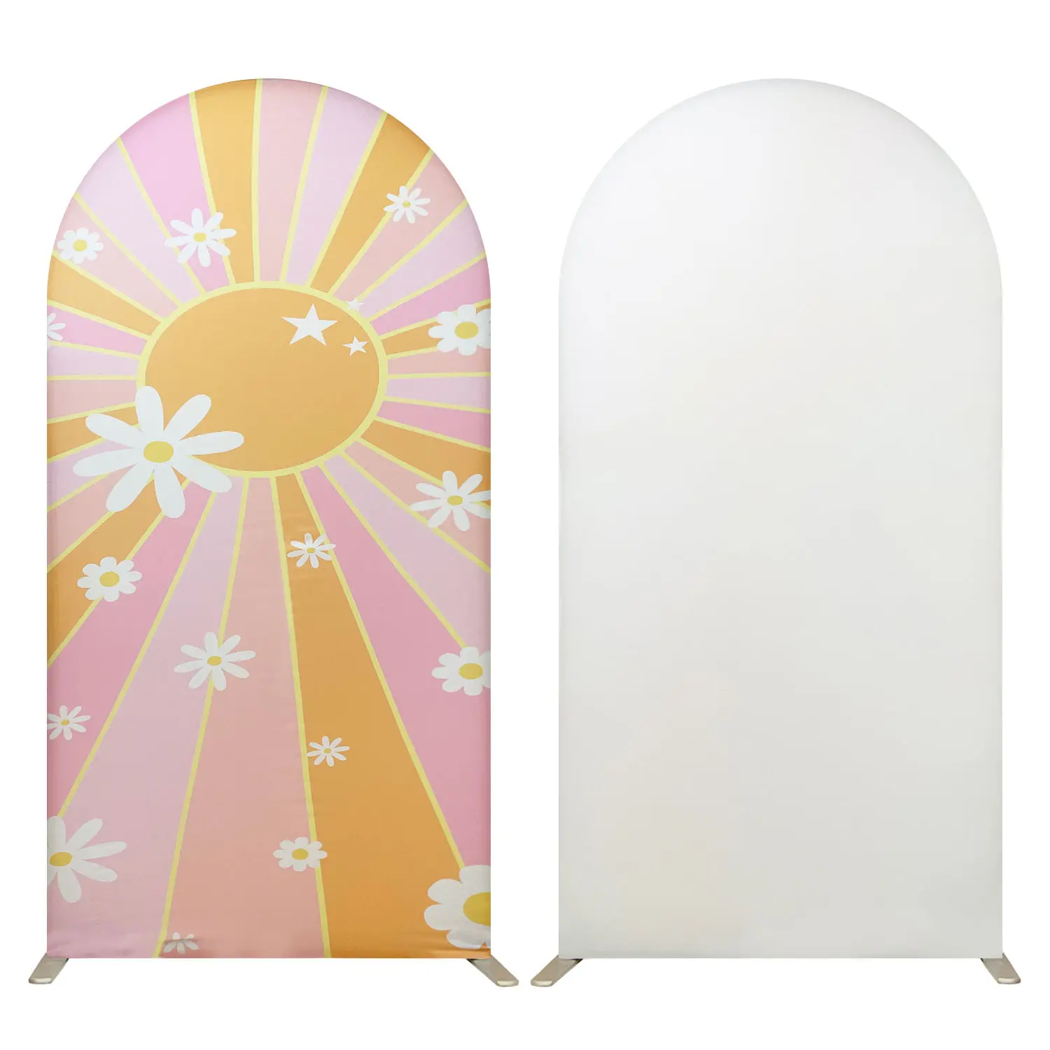 Bohemian Daisy Flower 6.56Ft Polyester Photography Background Arch Stretchy Backdrop Stand Covers for Birthday Baby Shower Wedding Party Decor