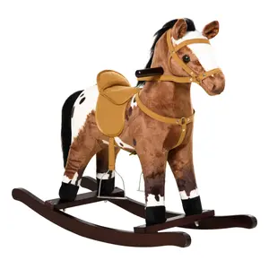 Black Friday Deal Rocking Horse for Toddlers,Kids Rocking Chair,Kids Baby Rocking Horse,Baby Horse Riding Toy,Child Rocking Horse Toy,Toddler Ride on Toys,Kids Metal Plush Ride-On Rocking Horse Chair Toy With Realistic Sounds - Dark Brown/White