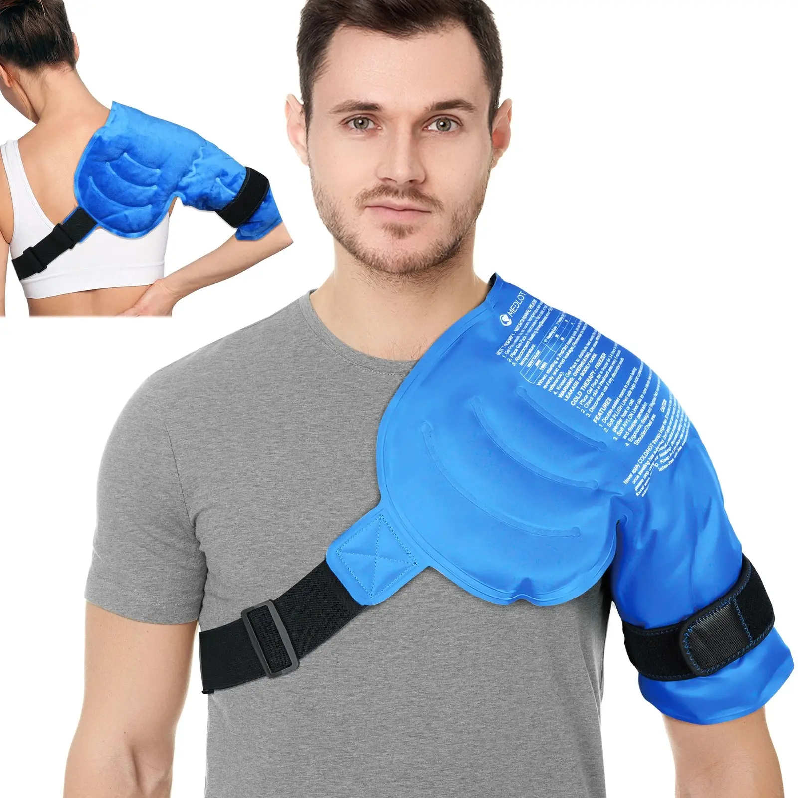 Shoulder Ice Pack Wrap - Adjustable Rotator Cuff Hot Cold Therapy Support Brace for Sports Practice, 18.25” x 18.25” x 14”, Comfortable and Effective Pain Relief