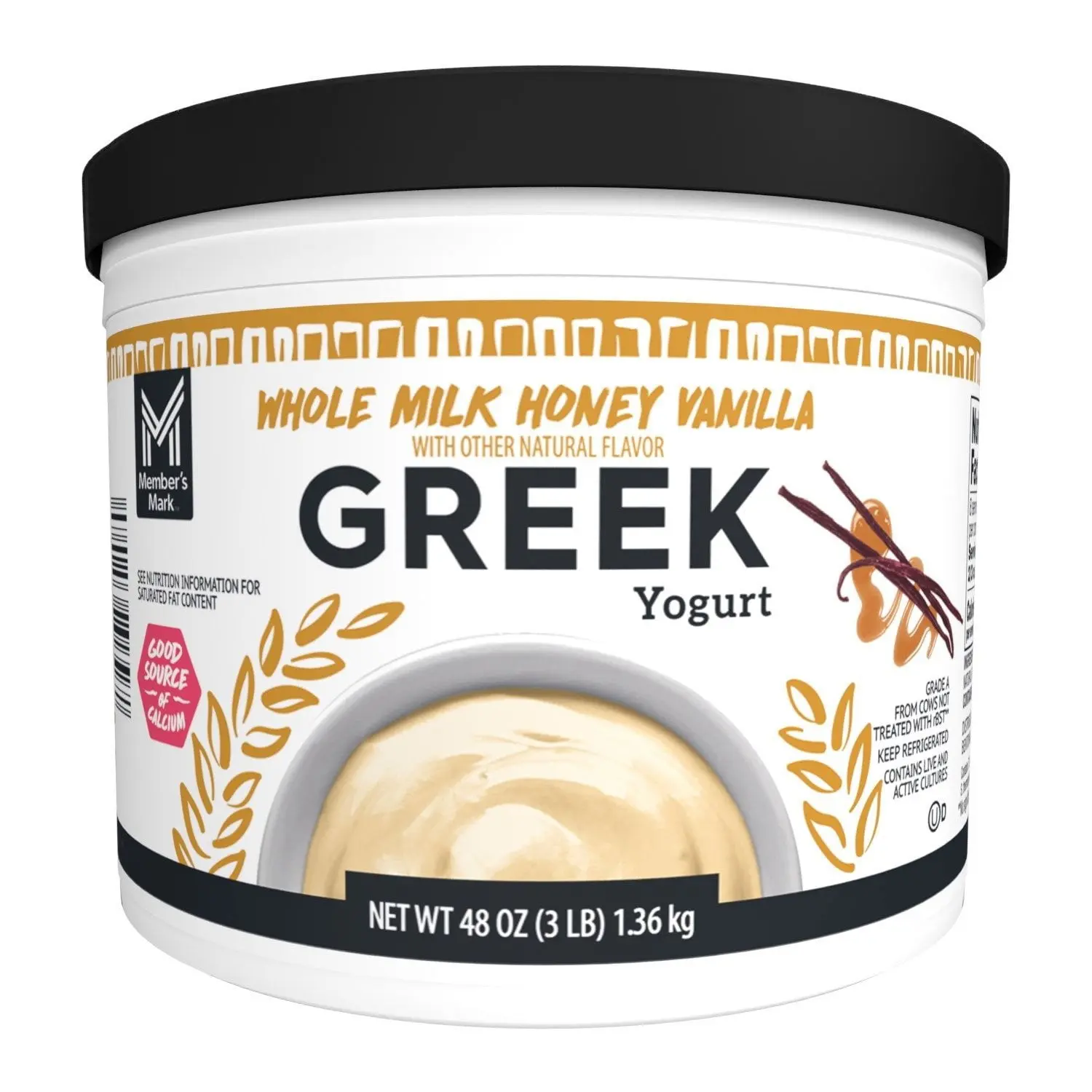 Member's Mark Honey Vanilla Whole Milk Greek Yogurt, 48 oz – Creamy Greek-Style Yogurt with Real Honey & Vanilla