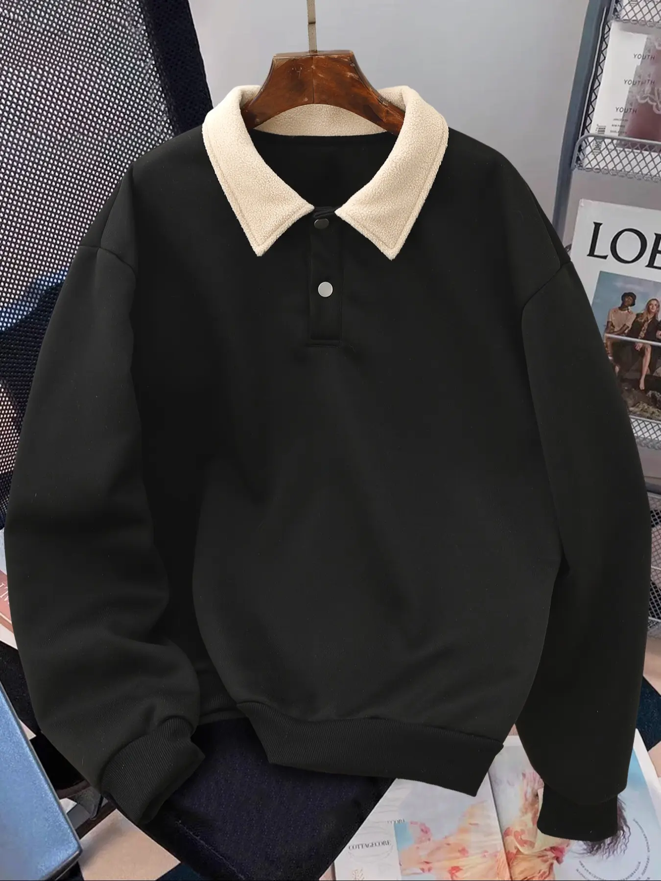 Men's Fashion Casual Polo Collar Pullover Sweatshirt, Easy Wear & Remove, Must-Have for Style Enthusiasts, Comfortable Fit
