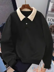 Men's Fashion Casual Polo Collar Pullover Sweatshirt, Easy Wear & Remove, Must-Have for Style Enthusiasts, Comfortable Fit