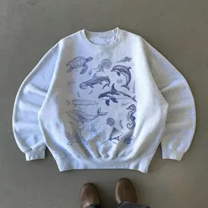 Sea Animals Vintage 90s Sweatshirt, Retro Ocean Sweater, Orca Whale Shark Creatures Sweater, Sealife Gifts, Unisex Pullover, Beach Lovers