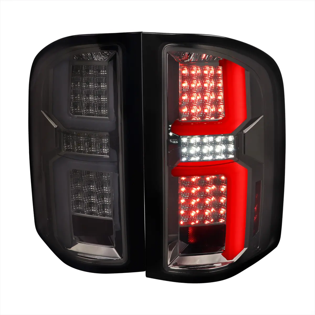 2007-2013 Chevrolet Silverado 1500/ 2007-2014 Silverado 2500HD/3500HD LED Tail Lights with White LED Bar (Chrome Housing/Smoked Lens)