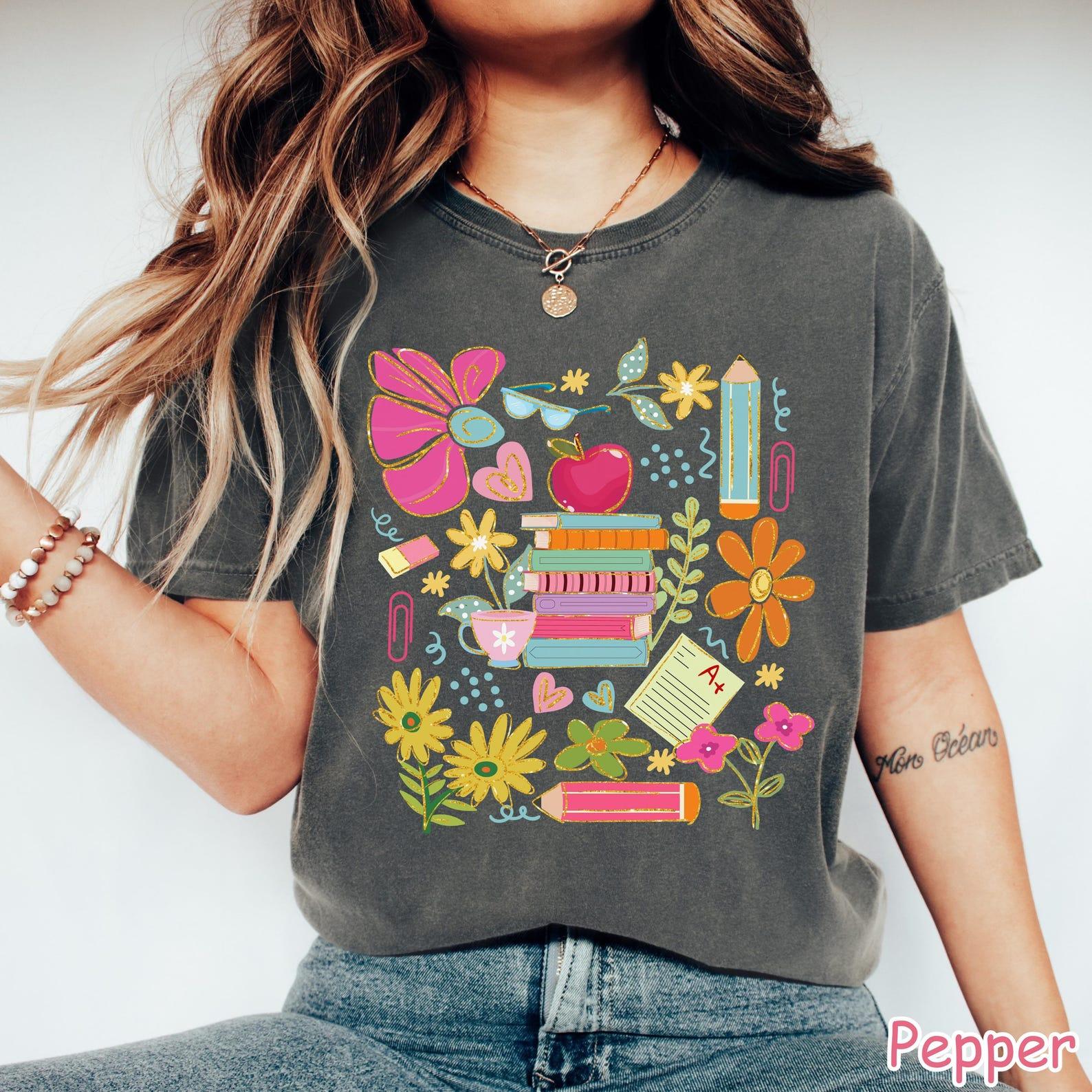 Comfort Colors Boho Floral Teacher Shirt, Cute Gift For Teacher, Teacher Appreciation Gift, Retro Teacher Flower Shirt, Cute Teaching Shirt, Back To School T-Shirt