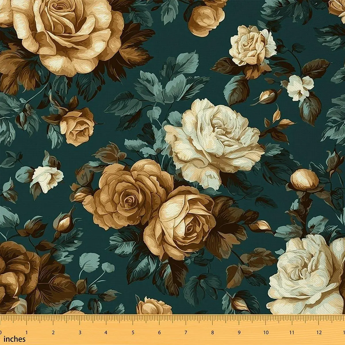 Glowing Floral Flannel Fabric Vintage Dark Green Upholstery Fabric Retro Blossom Flowers Decors Spring Garden Floral DIY Art
