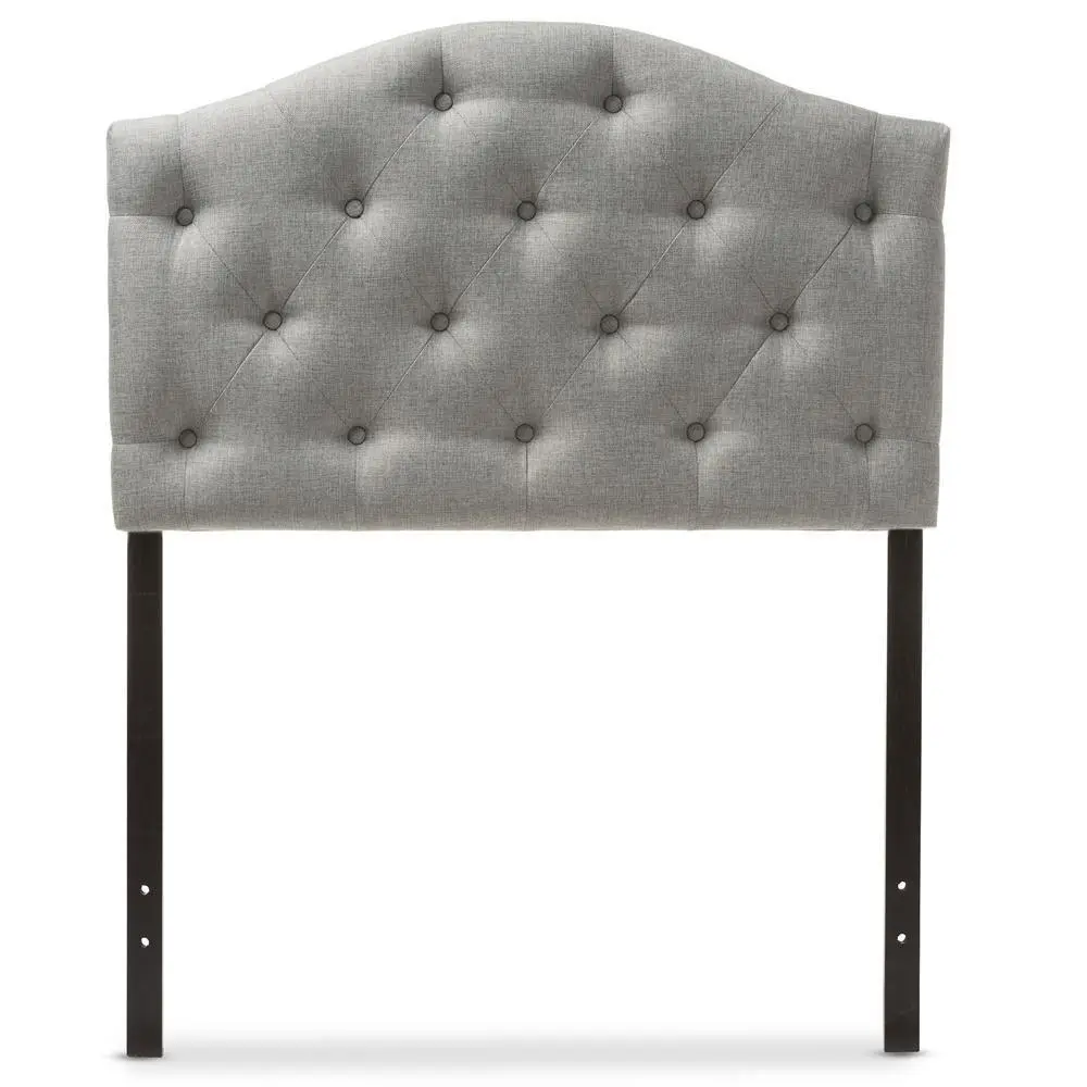 Myra Modern and Contemporary Grey Fabric Upholstered Button-Tufted Scalloped Twin Size Headboard