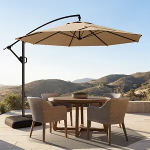 [Base Included] 10ft Offset Patio Umbrella with Base Included, Cantilever Offset Hanging Patio Outdoor Market Umbrella UPF50+ UV Protection with Easy Tilt and Crank for Pool Deck and Garden