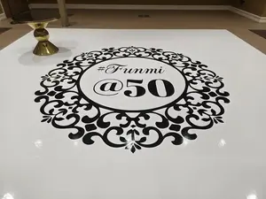 Custom Decal Dance Floor Wrap with Printed Center Monogram Logo Removable Glossy White Vinyl Sticker for Personalized Dance Floor Decor