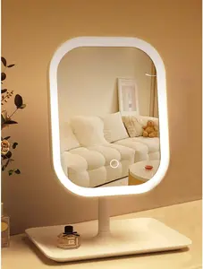 "LED Makeup Vanity Mirror with Touch Controls, Rechargeable, 270° Rotation, 3 Light Modes"