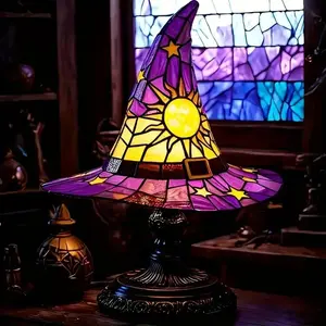 USB Stained Resin Witch Hat Lamp, Gothic Retro Design for Bedroom & Party Decor, Mystical Wizard Hat Light for Indoor Halloween DecorationCCFemmeFable30AB20Lumora Living