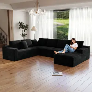 Sectional Cloud Couch for Living Room, Modular Floor Sofa with Plush Flannel, No Assembly Required, Big Comfy Couches Set with Fluffy Memory Foam, Stupendous U Shaped Sofas with Chaise